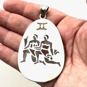 Vintage Los Ballesteros Taxco Mexico Men Womens Zodiac Gemini Pendant Sterling
